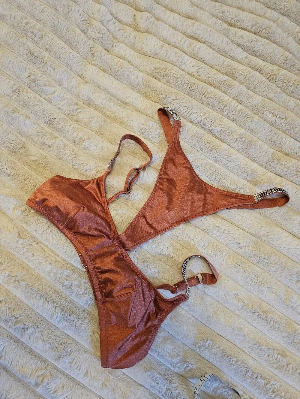 Victoria's Secret Metallic Copper Bikini Set with Embellished Straps